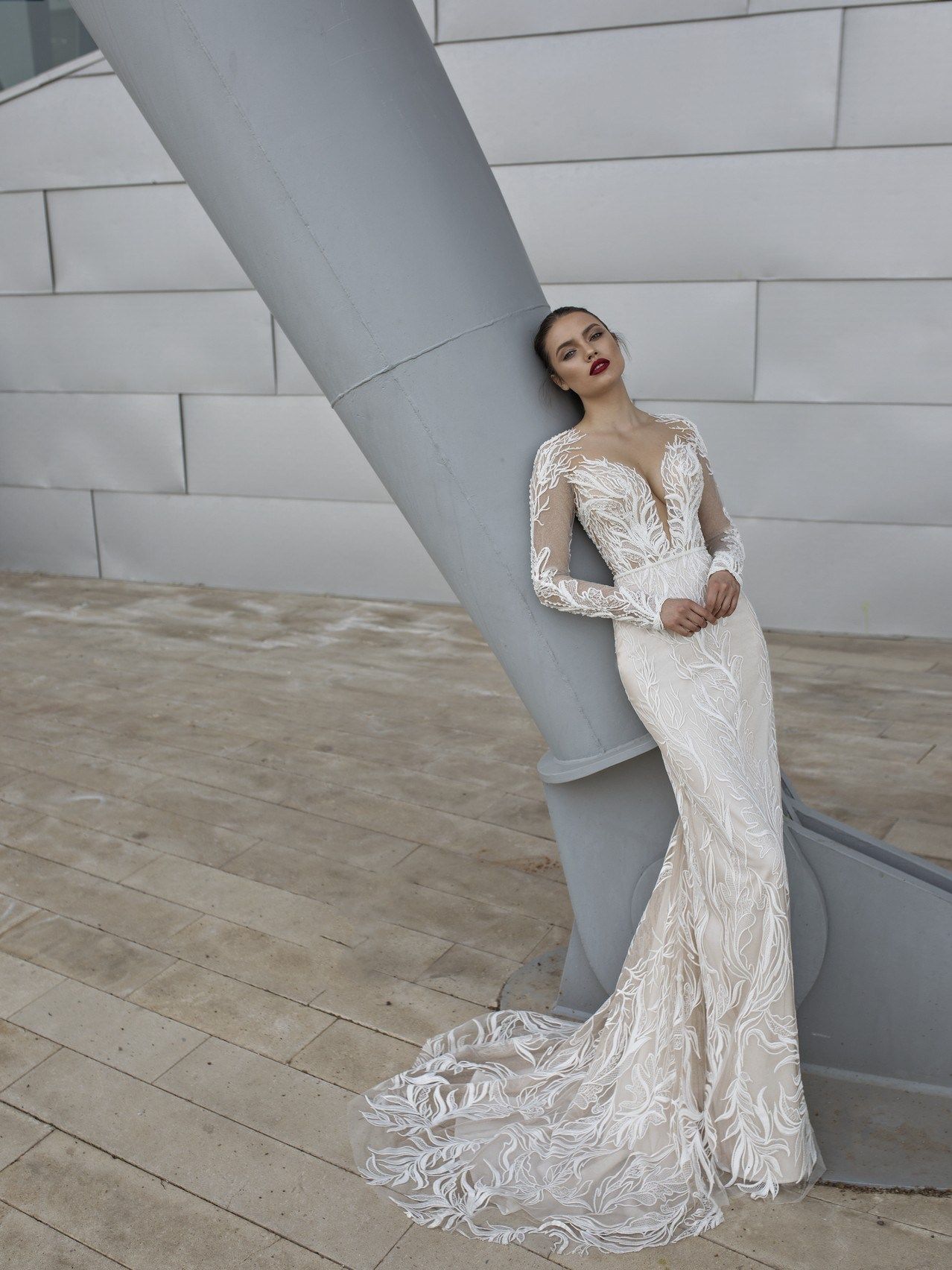 Sheath Wedding Dress With Lace Bodice And Stretch Crepe Skirt
